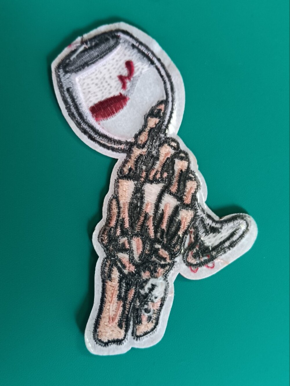 Skeleton Hand Wine Glass Embroidered Iron On Patch, Blood, Horror, Goth, Vampire - Picture 3 of 4